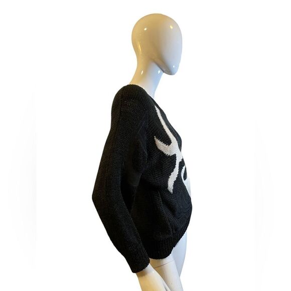 Vintage Ginenne 80s Abstract Angora Sweater Medium Black White - Picture 6 of 11
